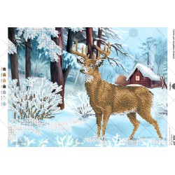 "Jeleń w zimowym lesie " Art. A3 277
